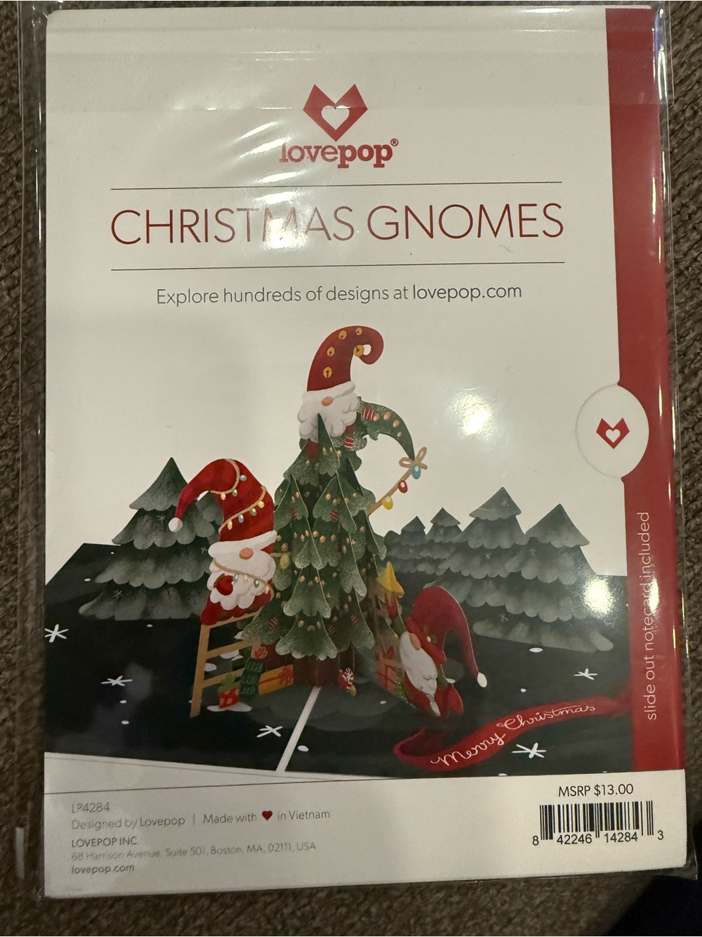 Love Christmas Gnomes Pop-Up Card - Red & Green